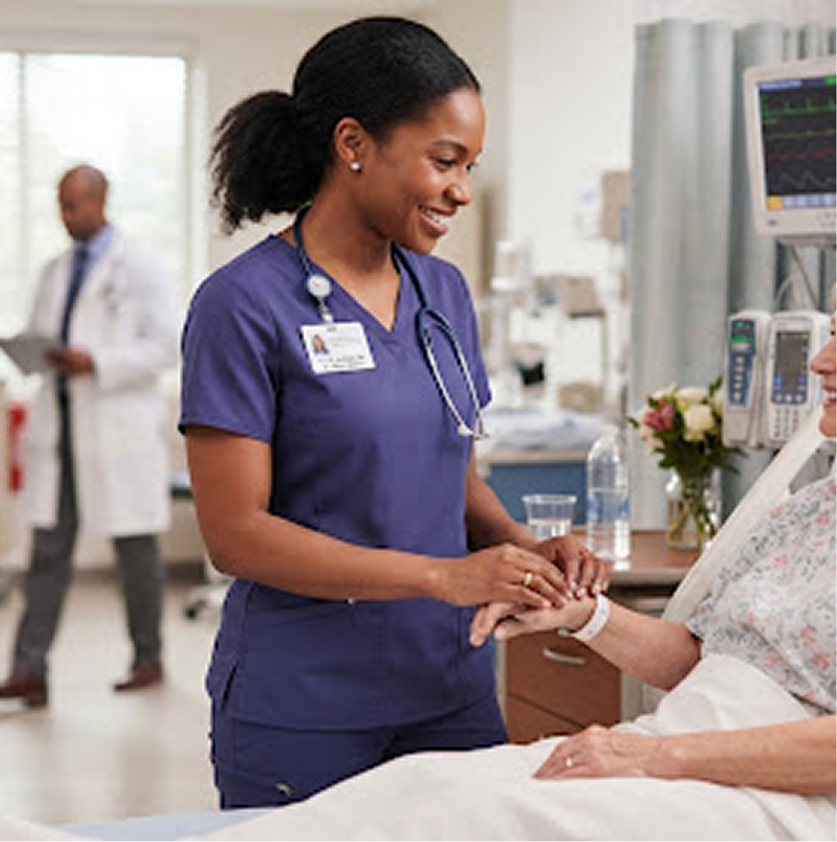 Healthcare worker caring for patient